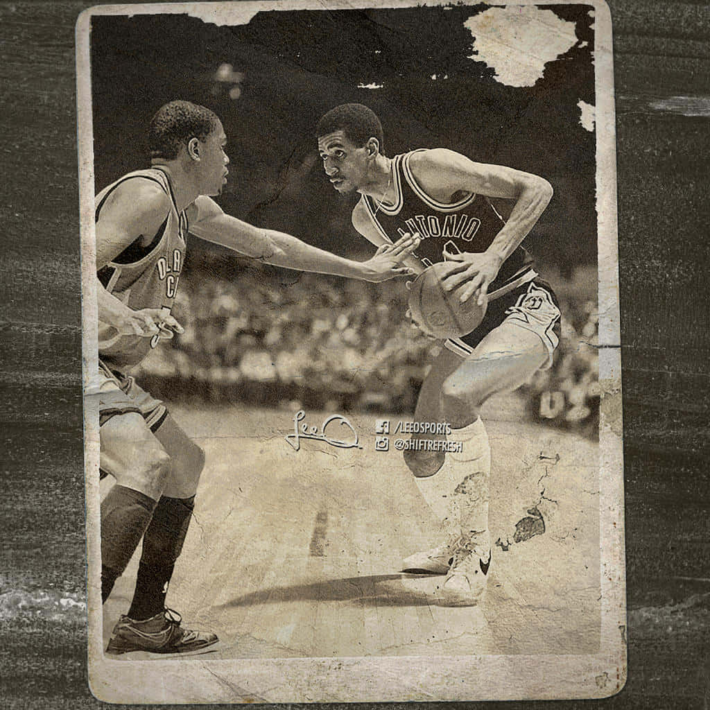 George Gervin, basketball card, sepia-toned photo, SD Desktop Wallpaper