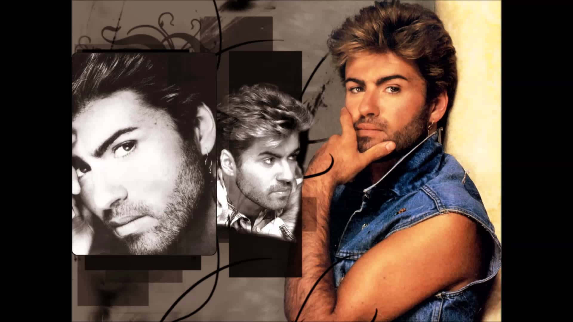 George Michael, vintage 80s style, denim vest, Full HD Desktop Wallpaper