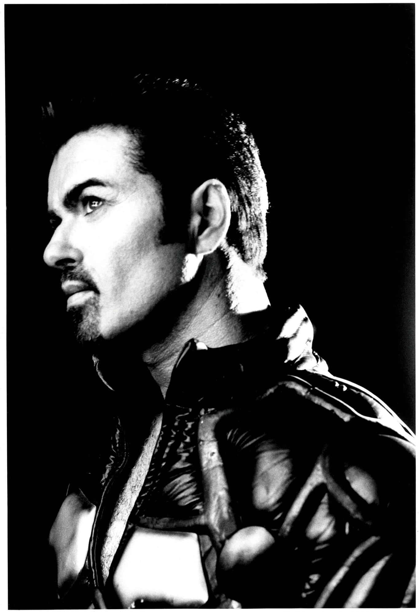 George Michael, black and white portrait, leather jacket, Full HD Phone Wallpaper