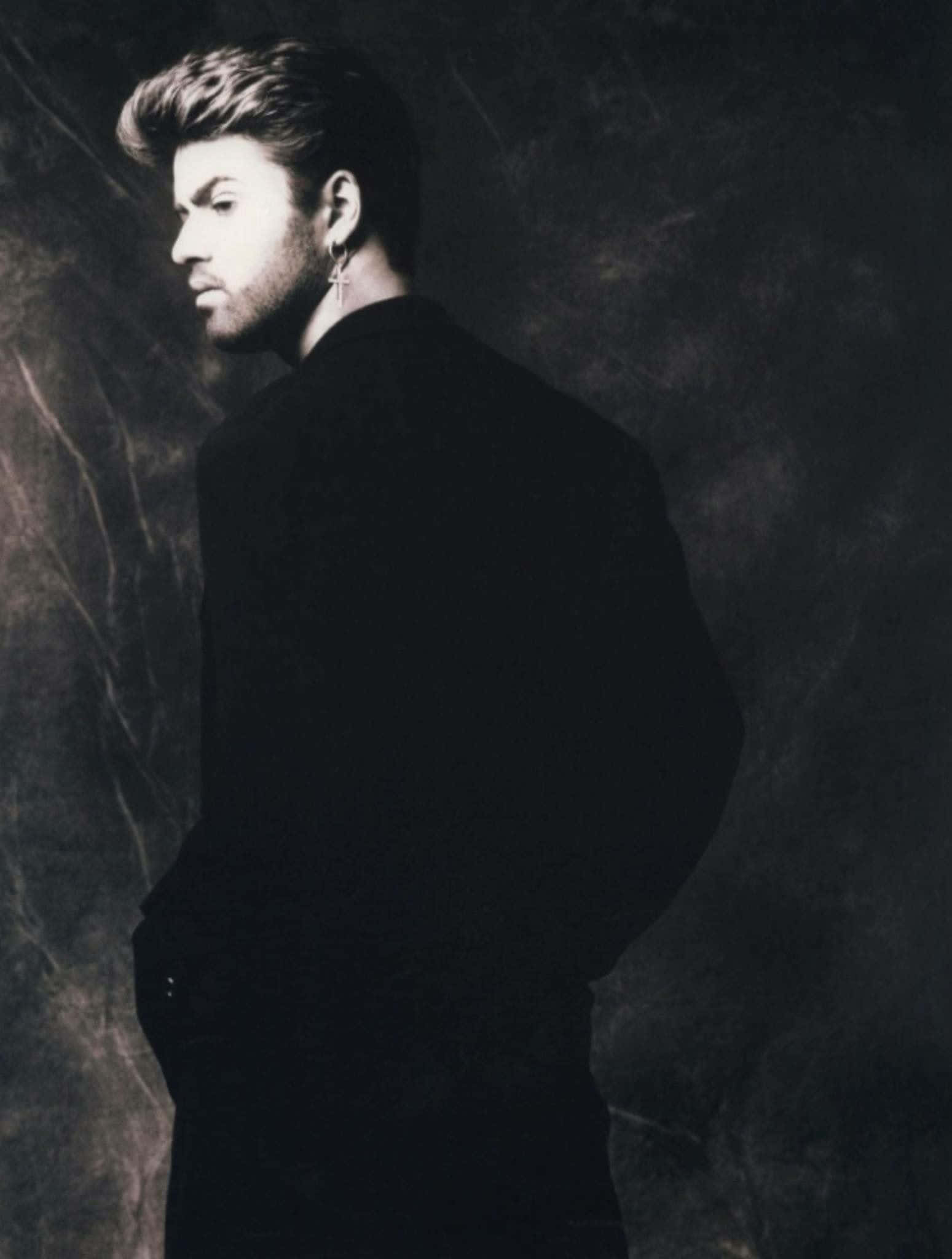 George Michael, black and white portrait, dark suit, Full HD Phone Wallpaper