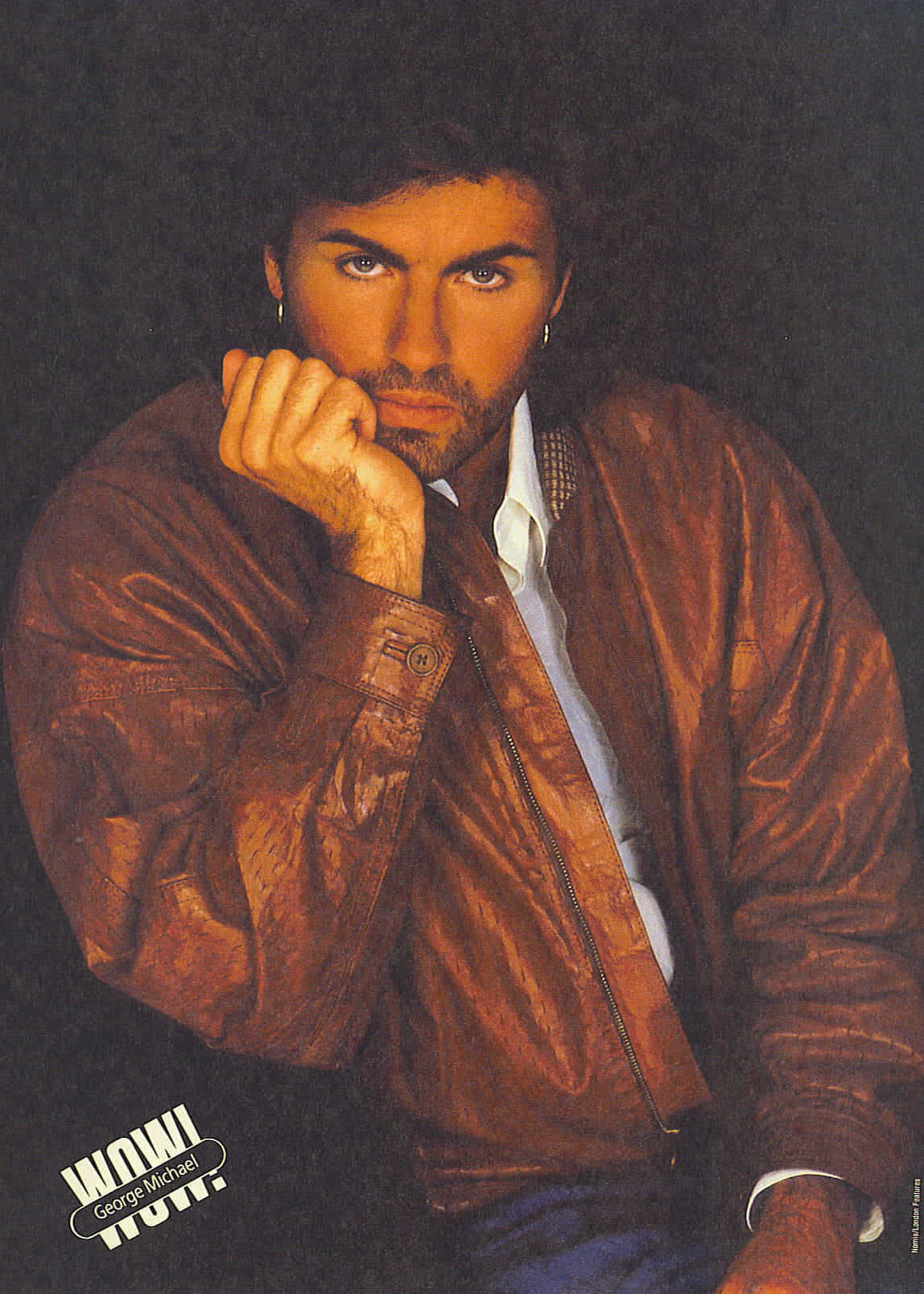 George Michael, brown leather jacket, dark background, HD Phone Wallpaper