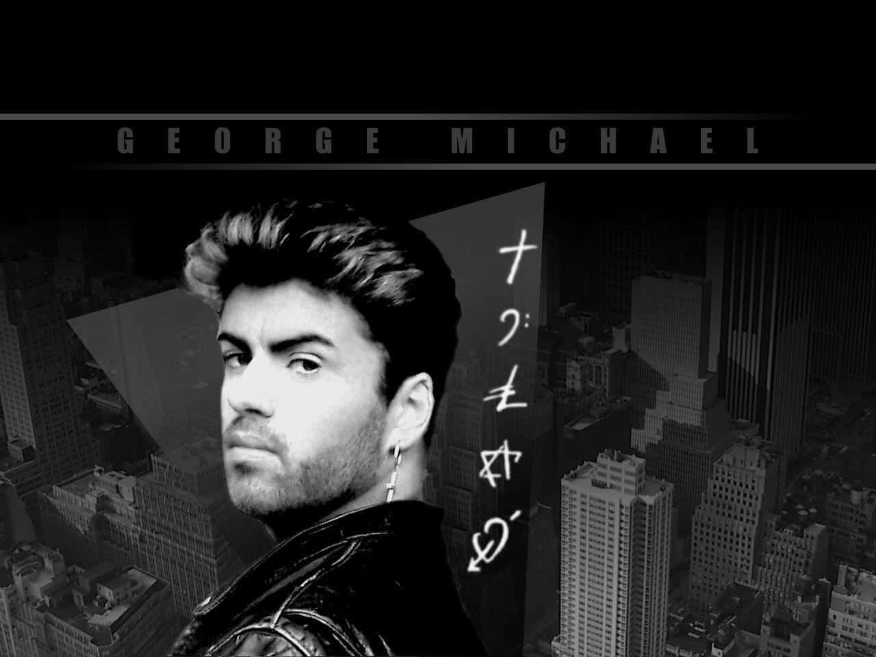 George Michael, leather jacket, monochrome cityscape, HD Desktop Wallpaper