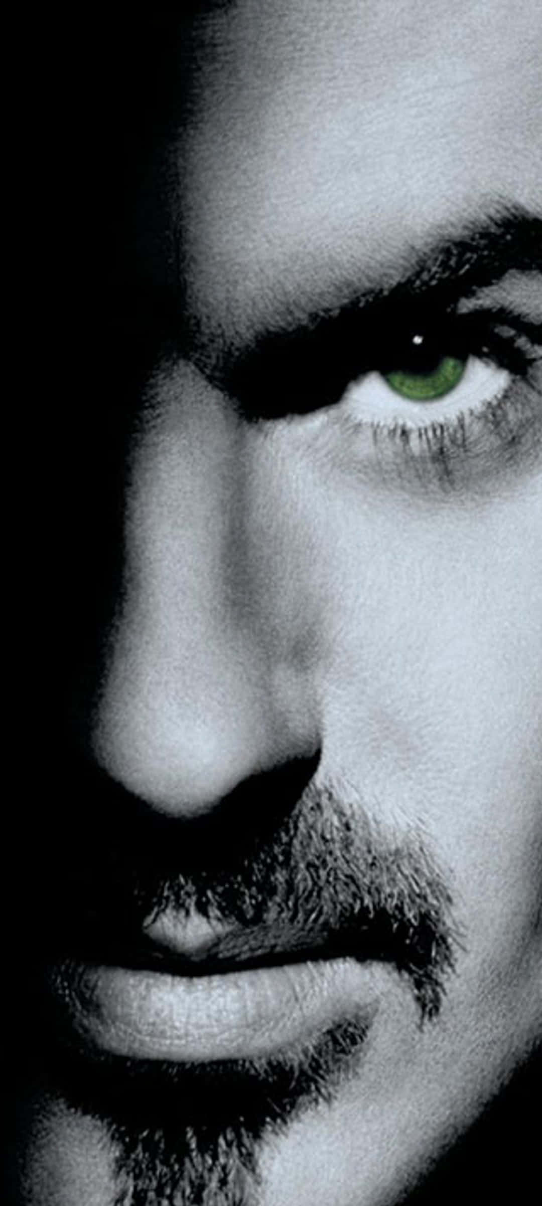 George Michael, black and white, vivid green eye, Full HD Phone Wallpaper