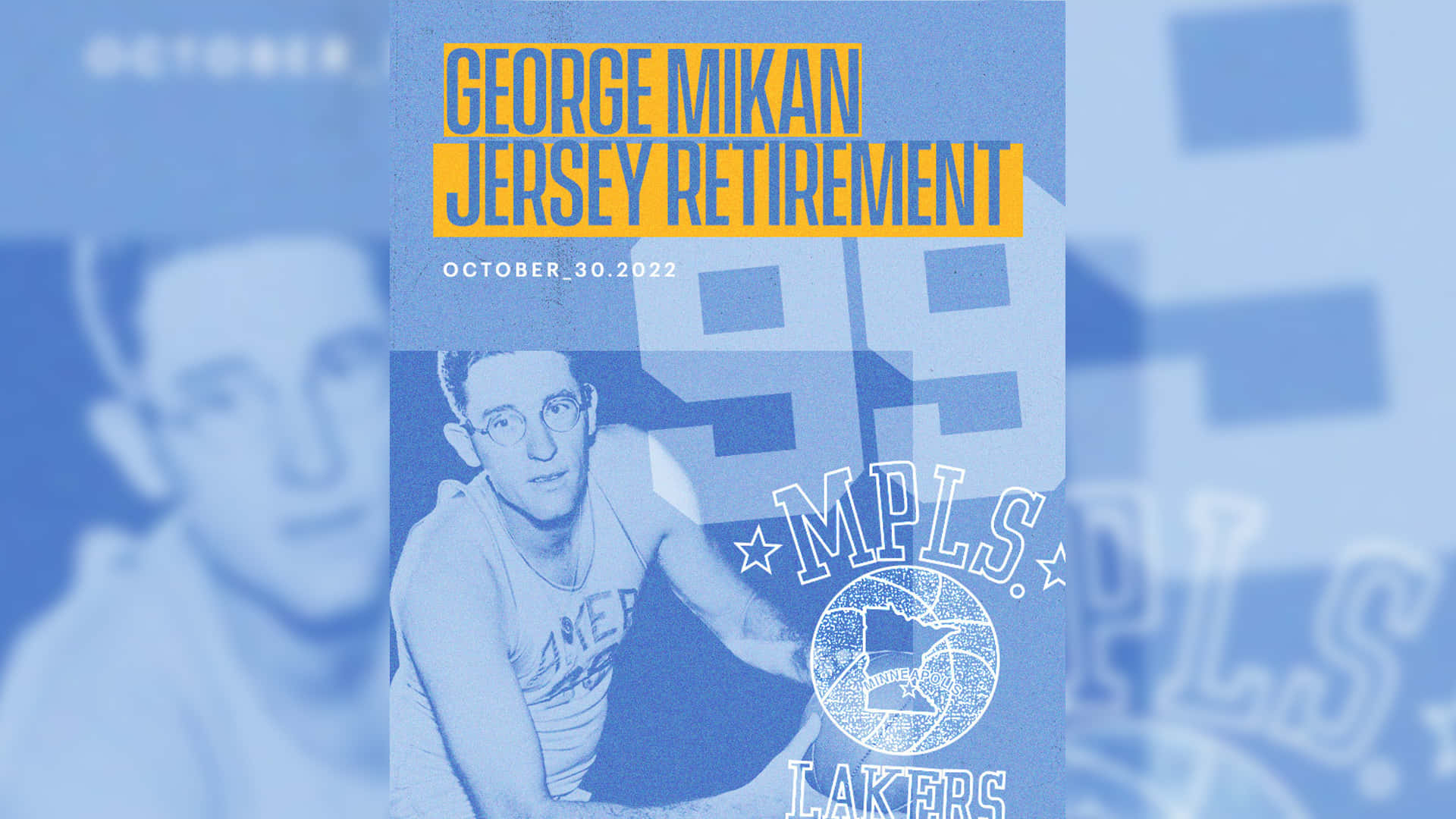 George Mikan, jersey retirement, vintage blue-toned poster, Full HD Desktop Wallpaper