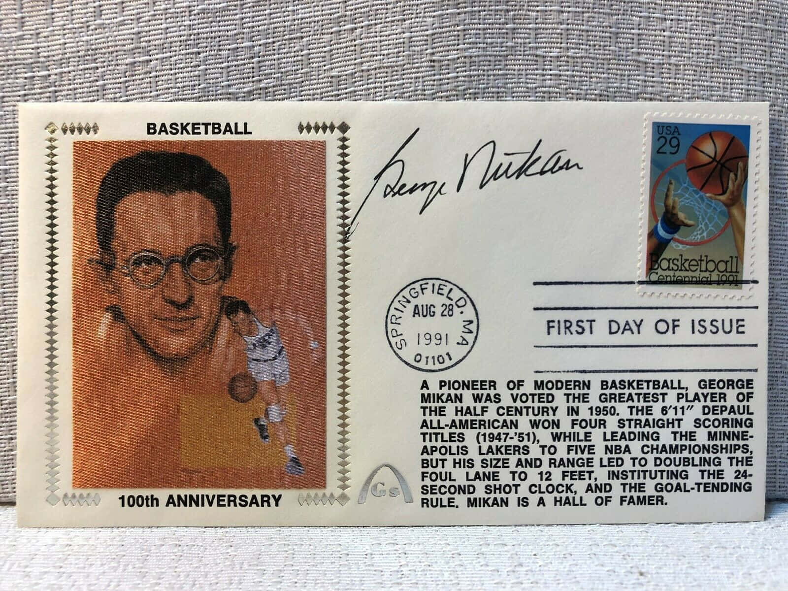 George Mikan, 1991 U.S. postage stamp, vintage, HD Desktop Wallpaper