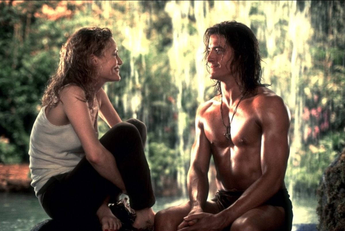 George Of The Jungle, romantic couple, waterfall, SD Desktop Wallpaper