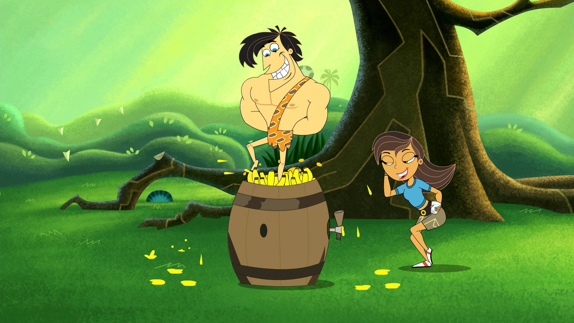 George Of The Jungle, golden coins, vibrant green jungle, Full HD Desktop Wallpaper