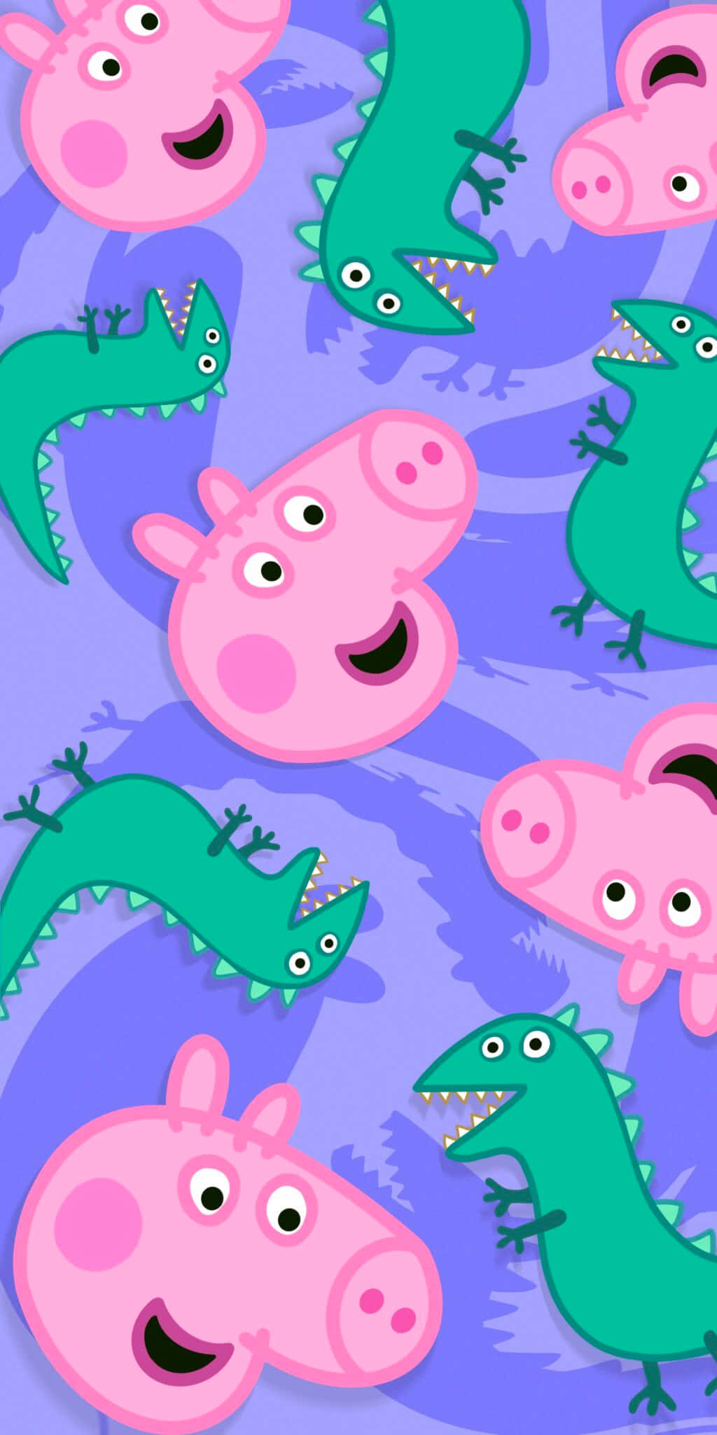 George Pig, pink cartoon pigs, green dinosaurs, Full HD Phone Wallpaper
