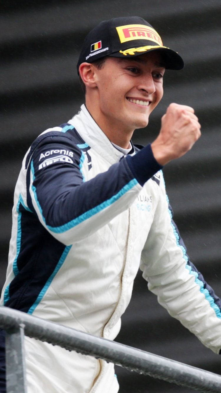 George Russell, Pirelli cap, white and blue racing suit, HD Phone Wallpaper