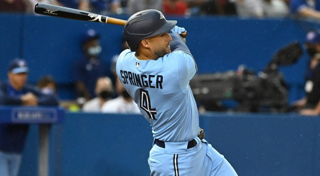 George Springer, light blue uniform, bat, SD Desktop Wallpaper