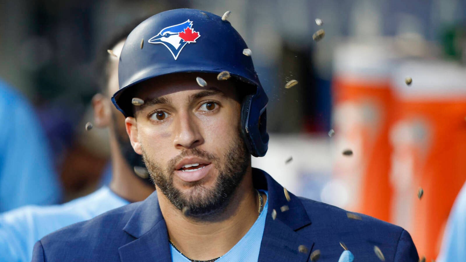 George Springer, blue helmet, popcorn kernels, HD Desktop Wallpaper