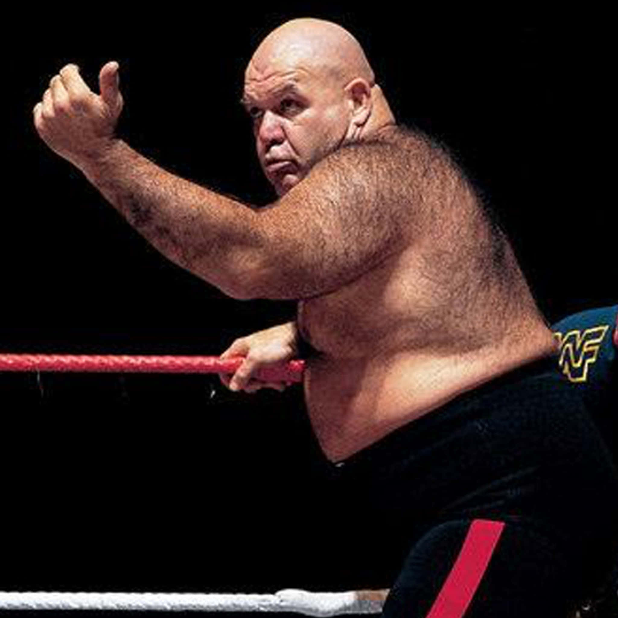 George Steele, bald muscular wrestler, red ring rope, Full HD Desktop Wallpaper
