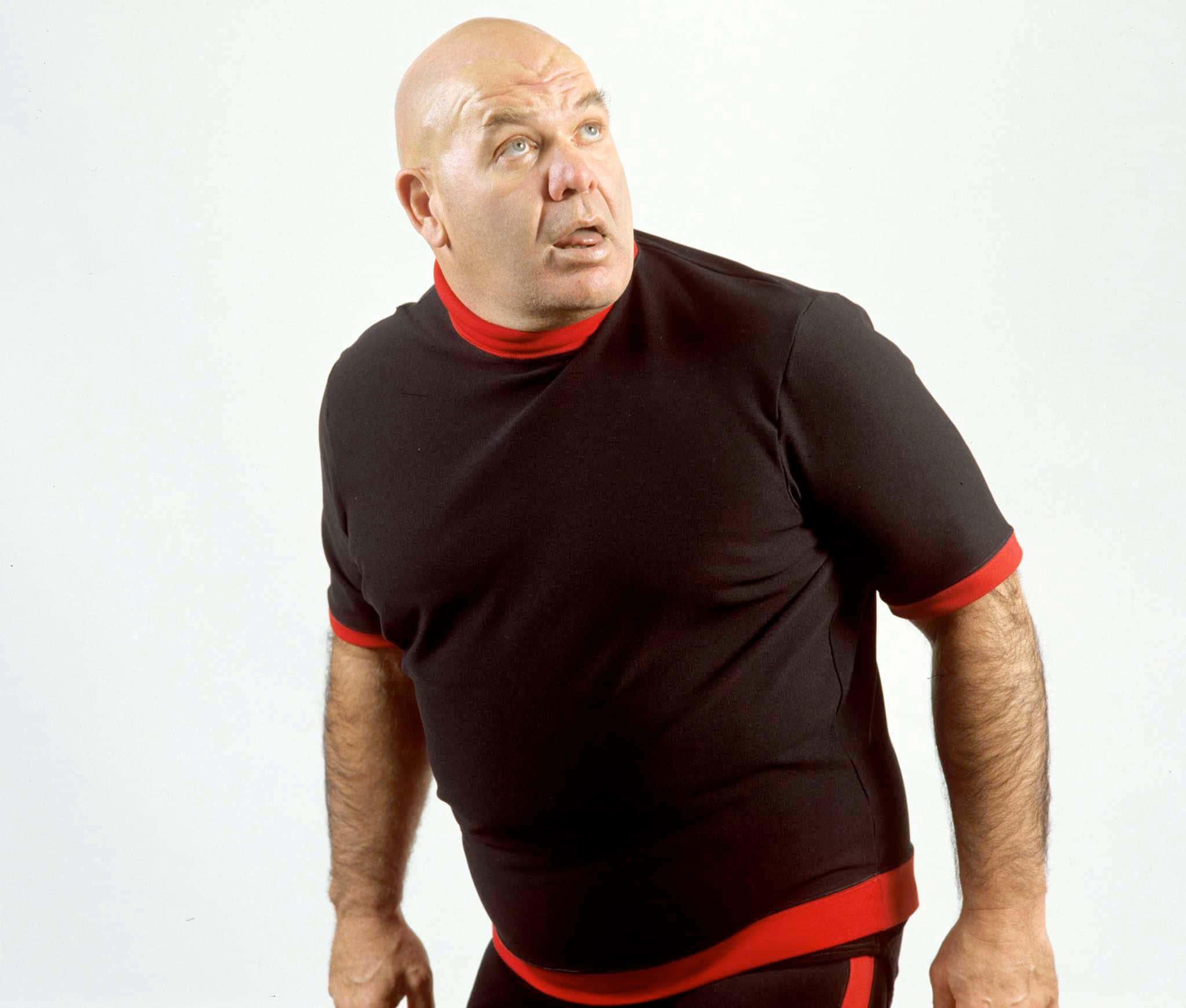 George Steele, black and red wrestling outfit, bald man, Full HD Desktop Wallpaper