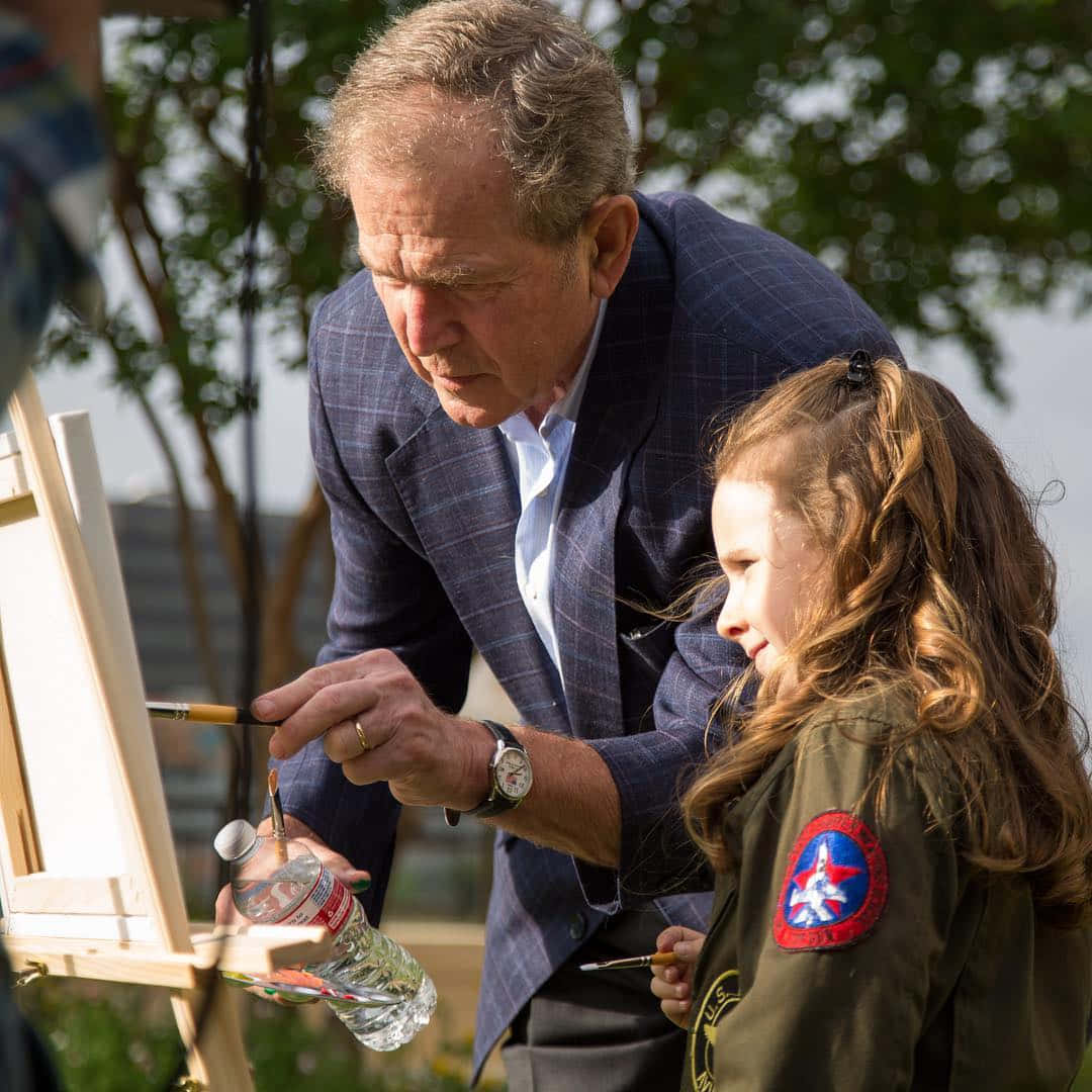 George W. Bush, kid painter, easel, SD Desktop Wallpaper