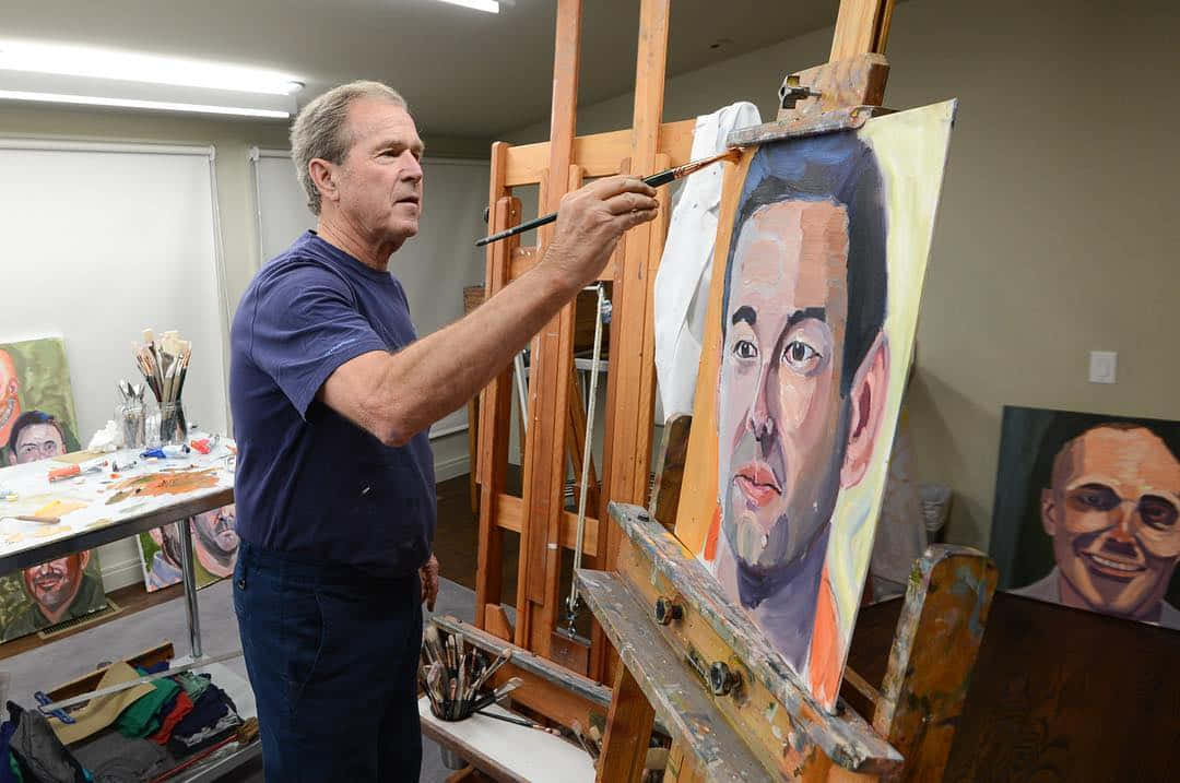 George W. Bush, blue shirt, easel, SD Desktop Wallpaper