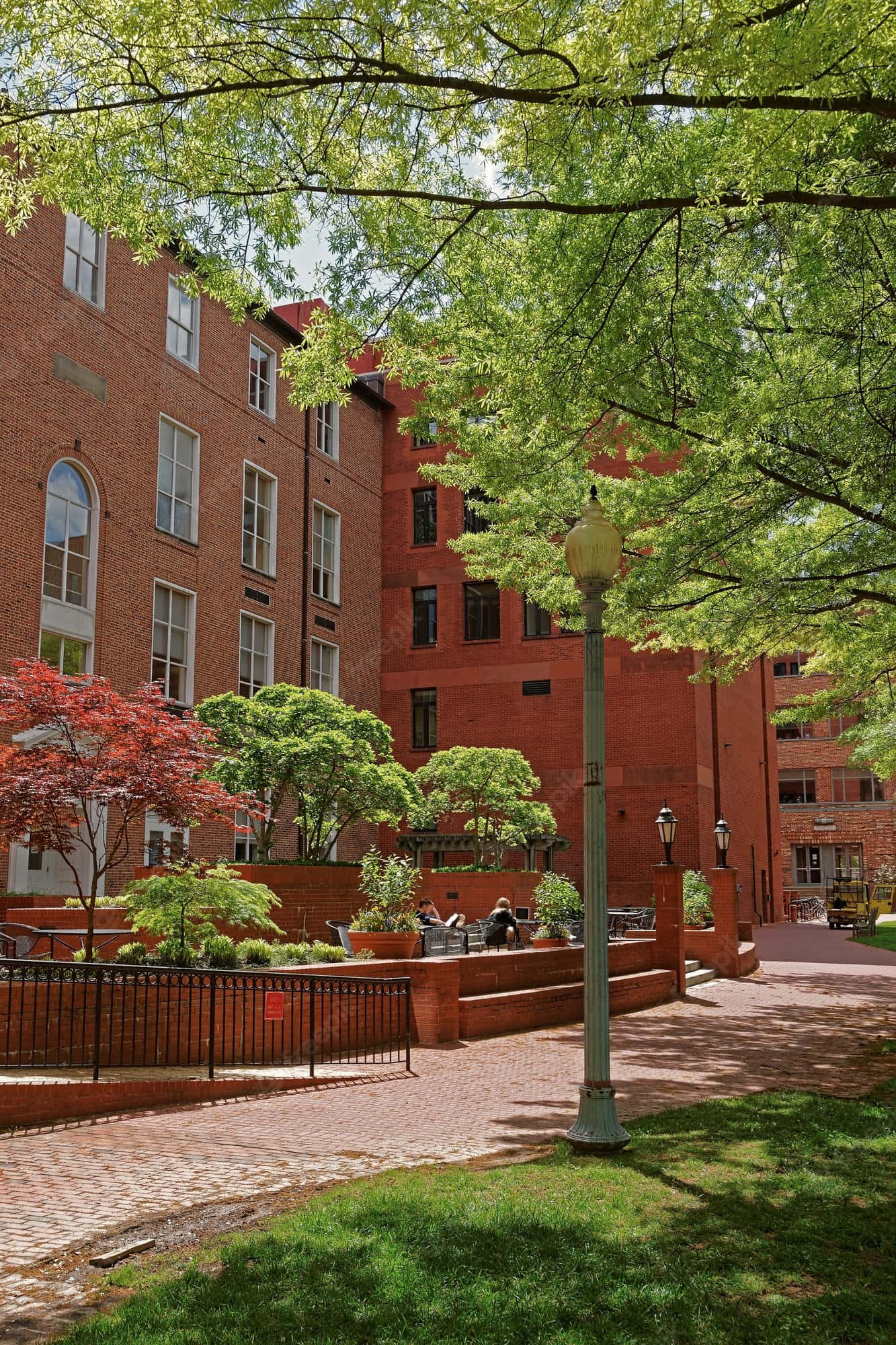 George Washington University, walkway, brick courtyard, Full HD Phone Wallpaper