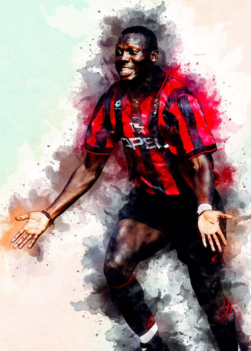George Weah, red and black striped jersey, watercolor illustration, SD Phone Wallpaper