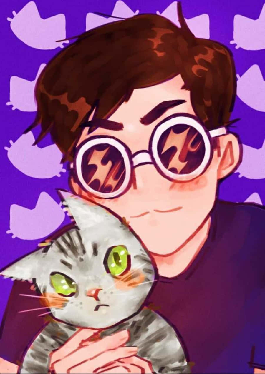 georgenotfound, round glasses, grumpy gray cat, SD Phone Wallpaper