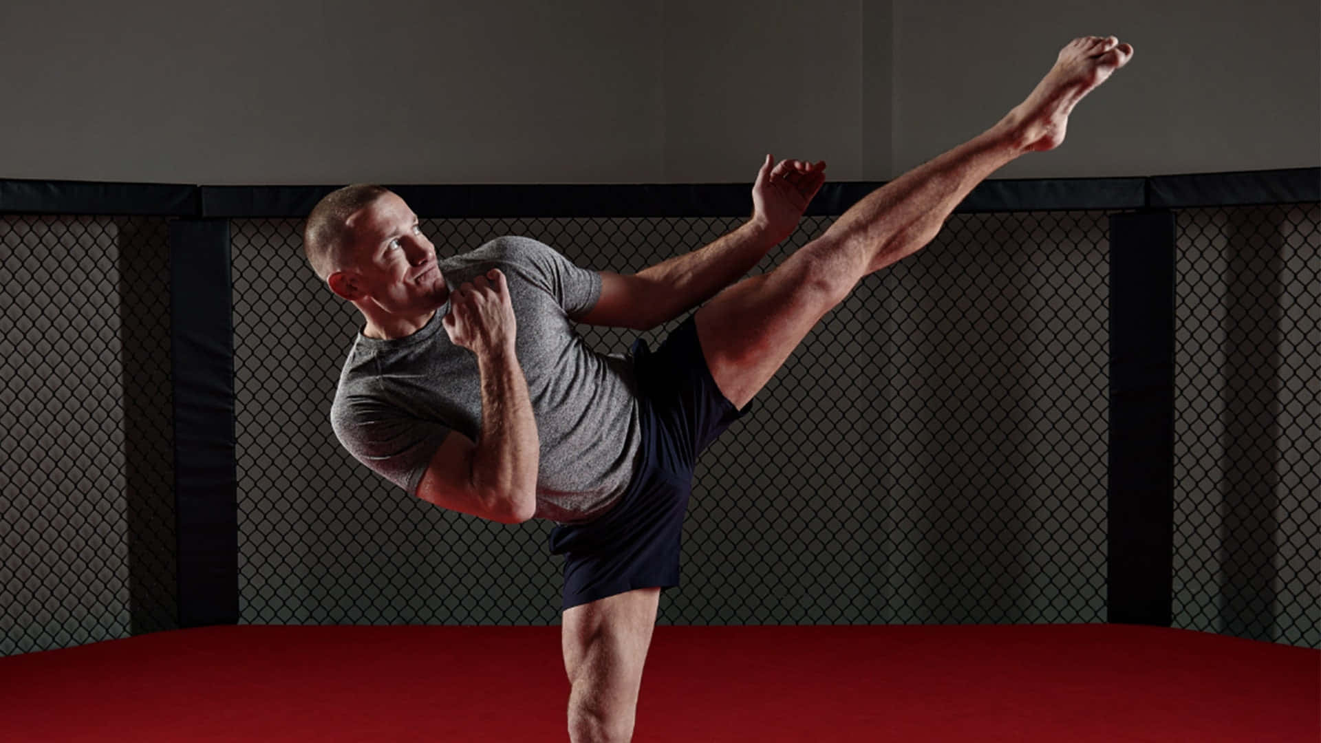 Georges St-Pierre, red mat MMA cage, dramatic lighting, Full HD Desktop Wallpaper