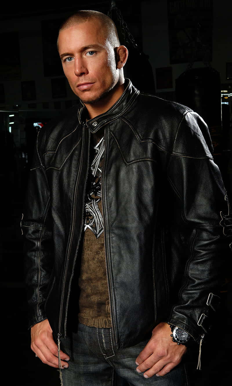Georges St-pierre, black leather jacket, dimly lit gym, HD Phone Wallpaper