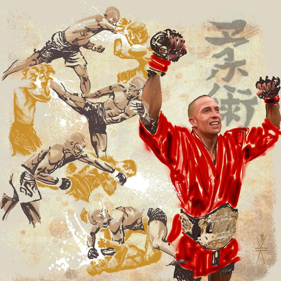 Georges St-Pierre, red gi, championship belt, SD Desktop Wallpaper