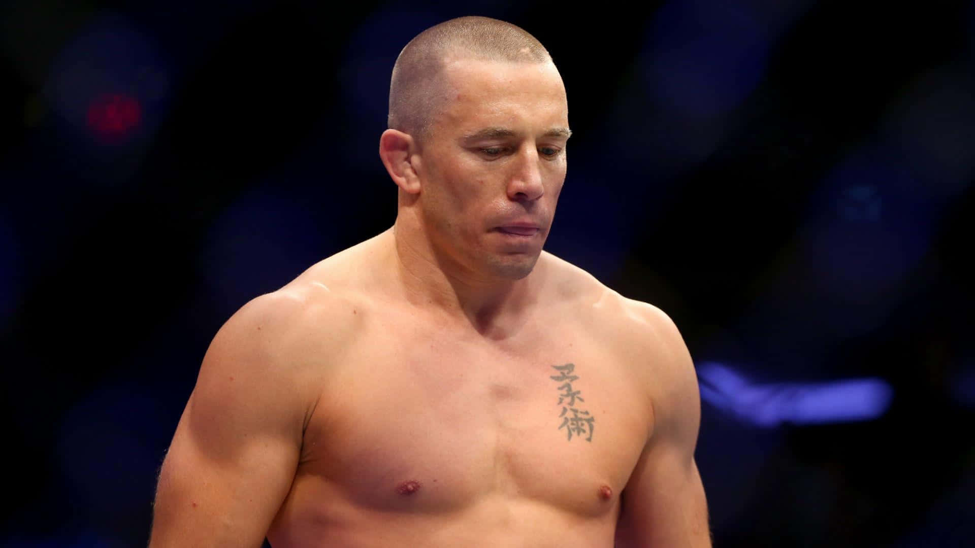 Georges St-Pierre, shaved head, chest tattoo, Full HD Desktop Wallpaper
