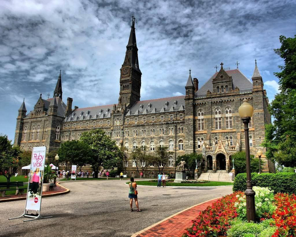 Georgetown University, stone university building, clock tower, SD Desktop Wallpaper