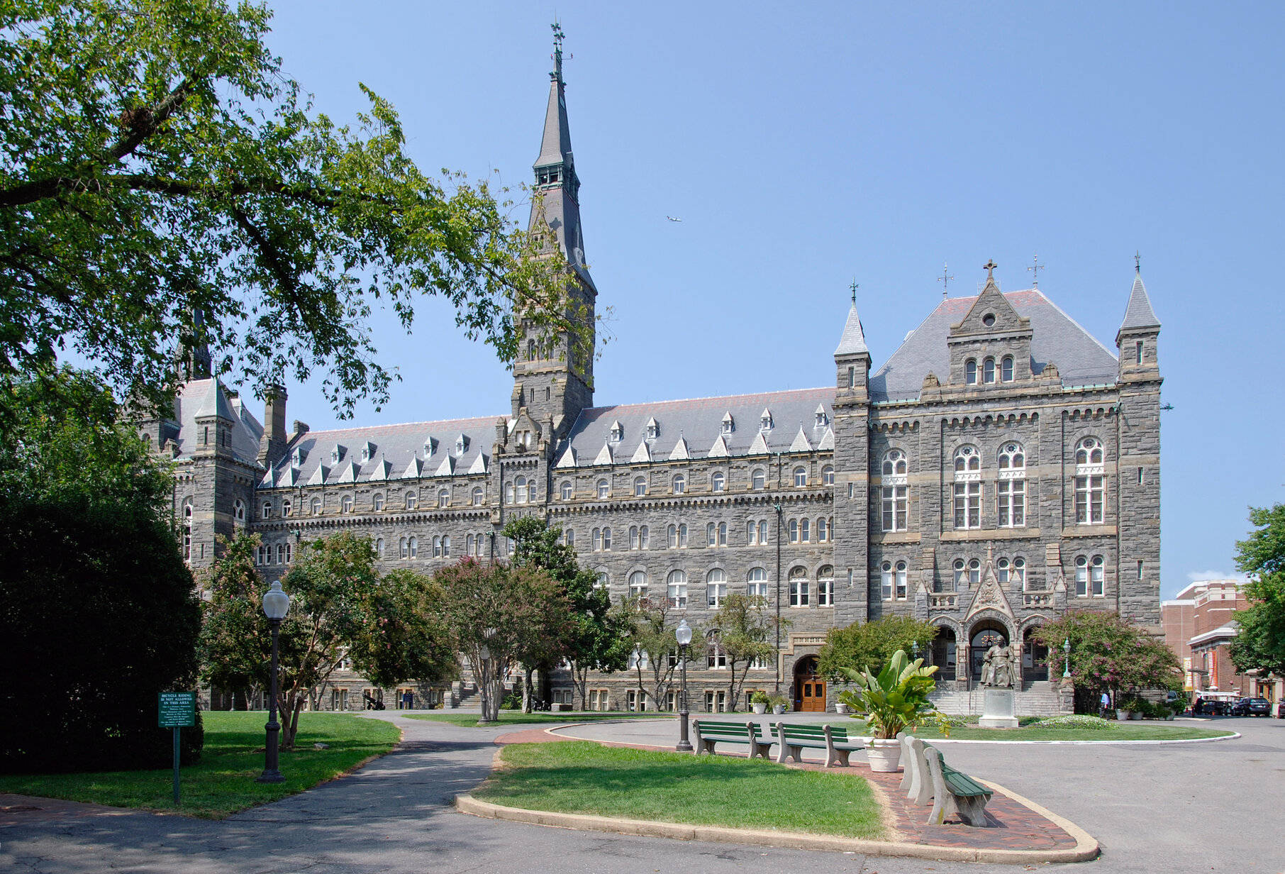 Georgetown University, stone university building, tall spire, HD Desktop Wallpaper