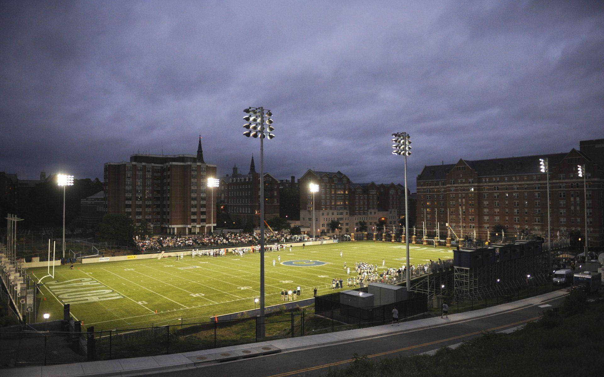 Georgetown University, football field, stadium lights, Full HD Desktop Wallpaper