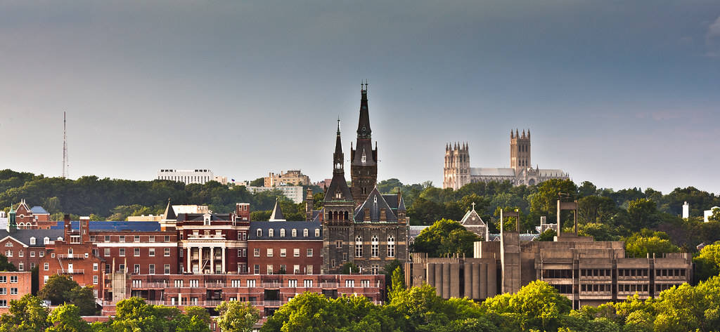 Georgetown University, gothic spires, red brick buildings, SD Desktop Wallpaper