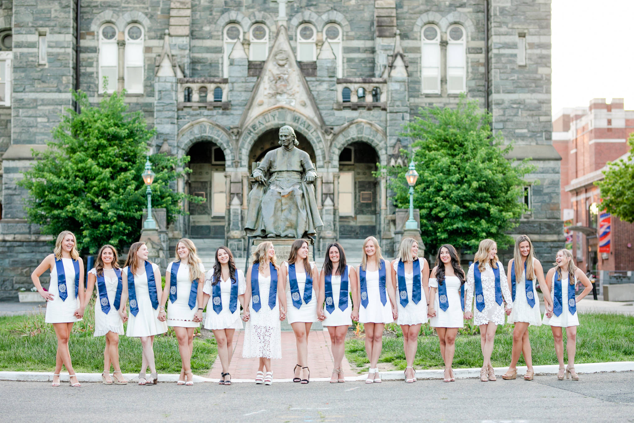 Georgetown, white dresses, blue sashes, Full HD Desktop Wallpaper