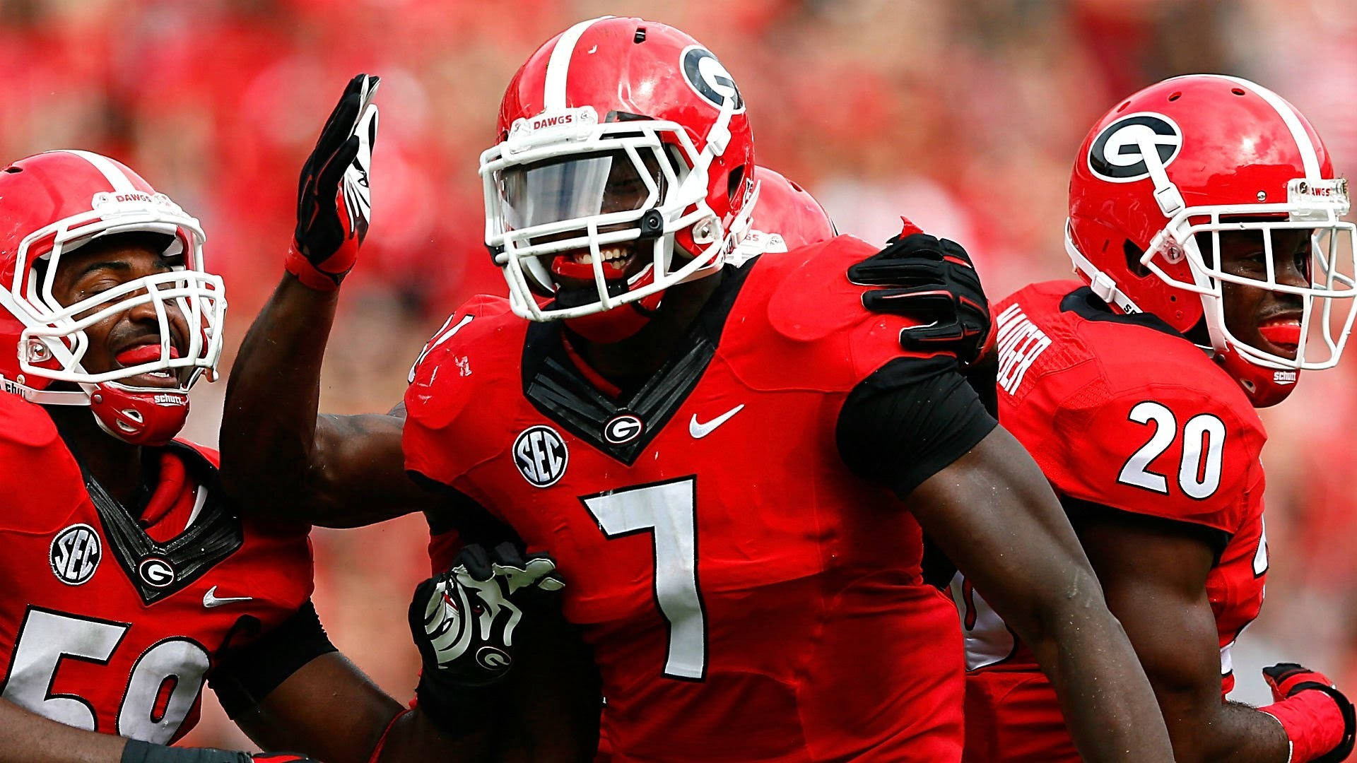 Georgia Bulldogs, red uniforms, football players, Full HD Desktop Wallpaper