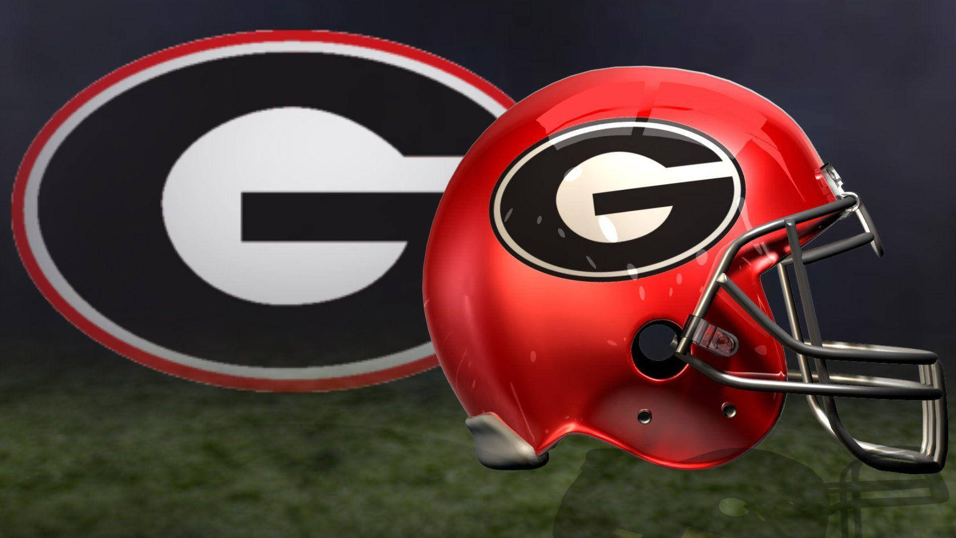 Georgia Bulldogs, glossy red football helmet, black and white G logo, Full HD Desktop Wallpaper