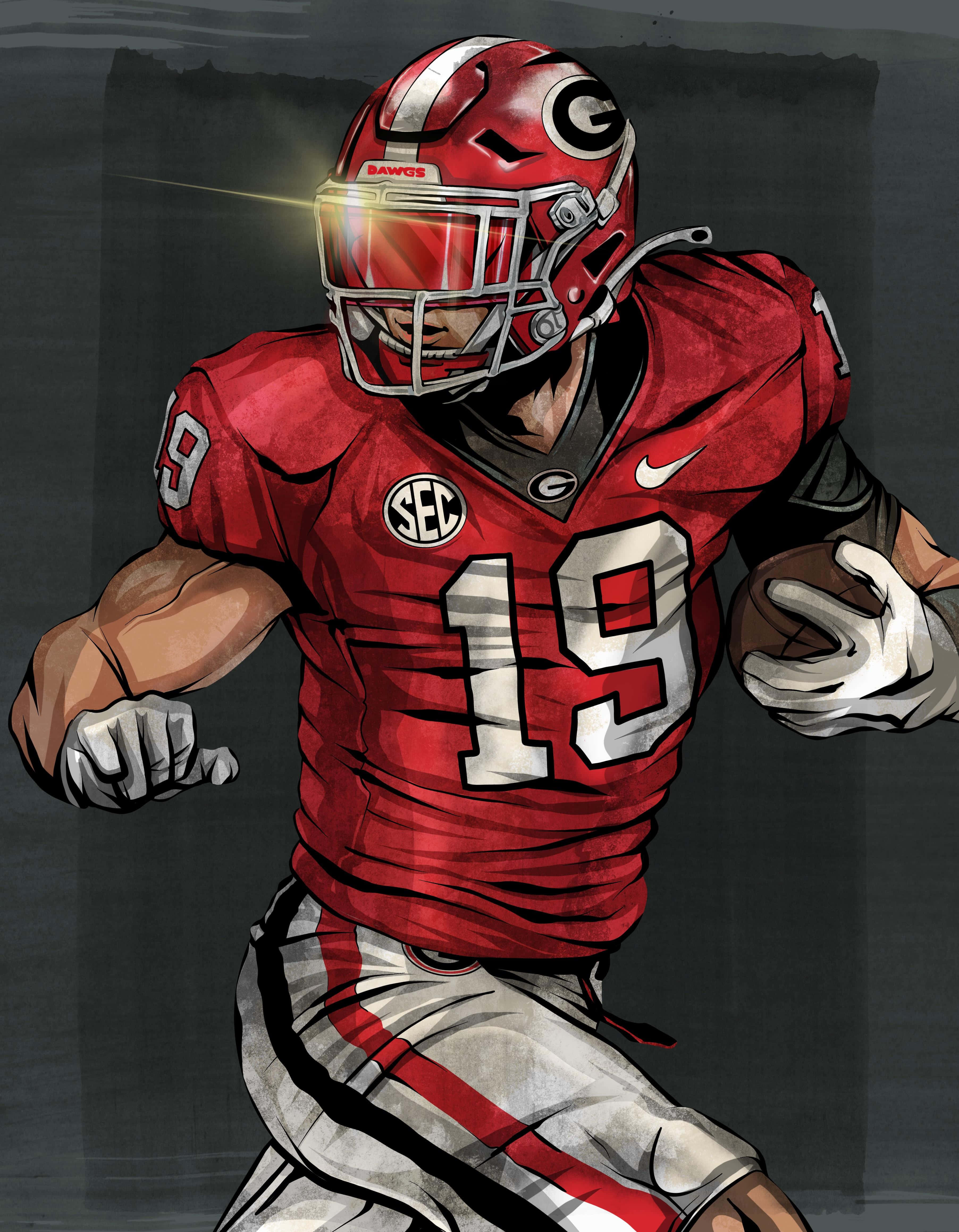 Georgia Bulldogs, football player, red Georgia uniform, 4K Phone Wallpaper