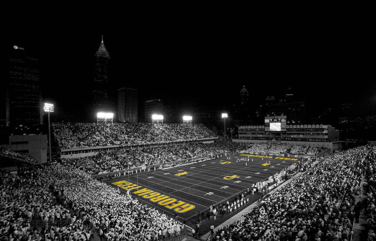 Georgia Tech, football field, nighttime, HD Desktop Wallpaper