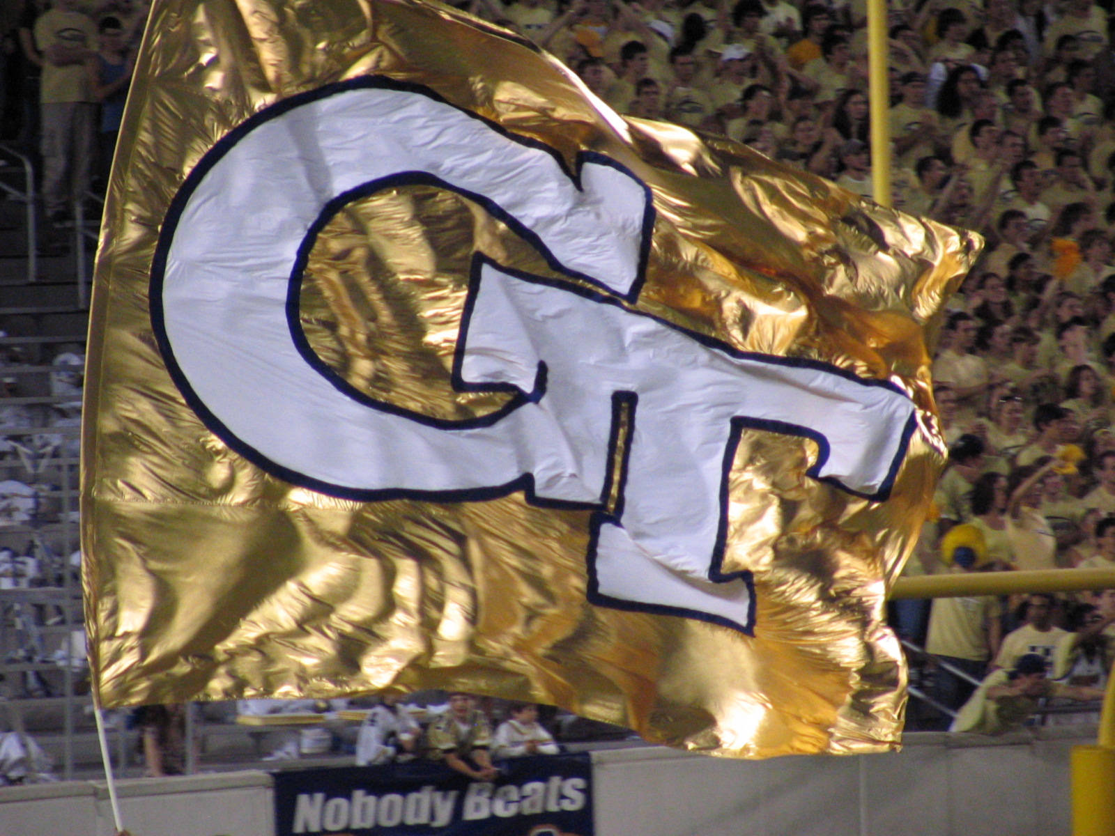 Georgia Tech, gold and white GT flag, stadium, HD Desktop Wallpaper