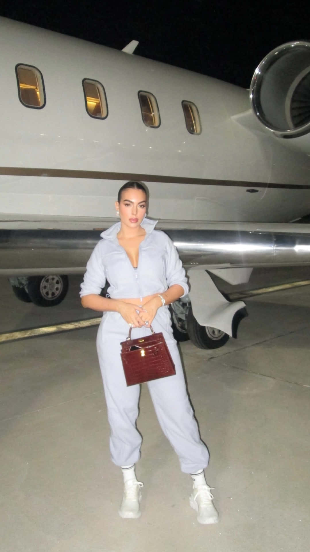 Georgina Rodríguez, light blue jumpsuit, white sneakers, Full HD Phone Wallpaper