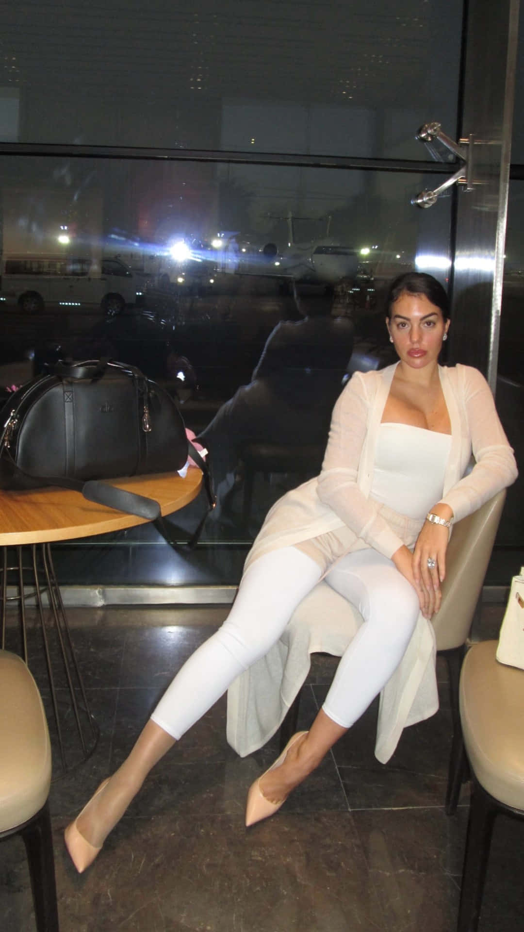 Georgina Rodríguez, white lingerie, sheer cardigan, Full HD Phone Wallpaper
