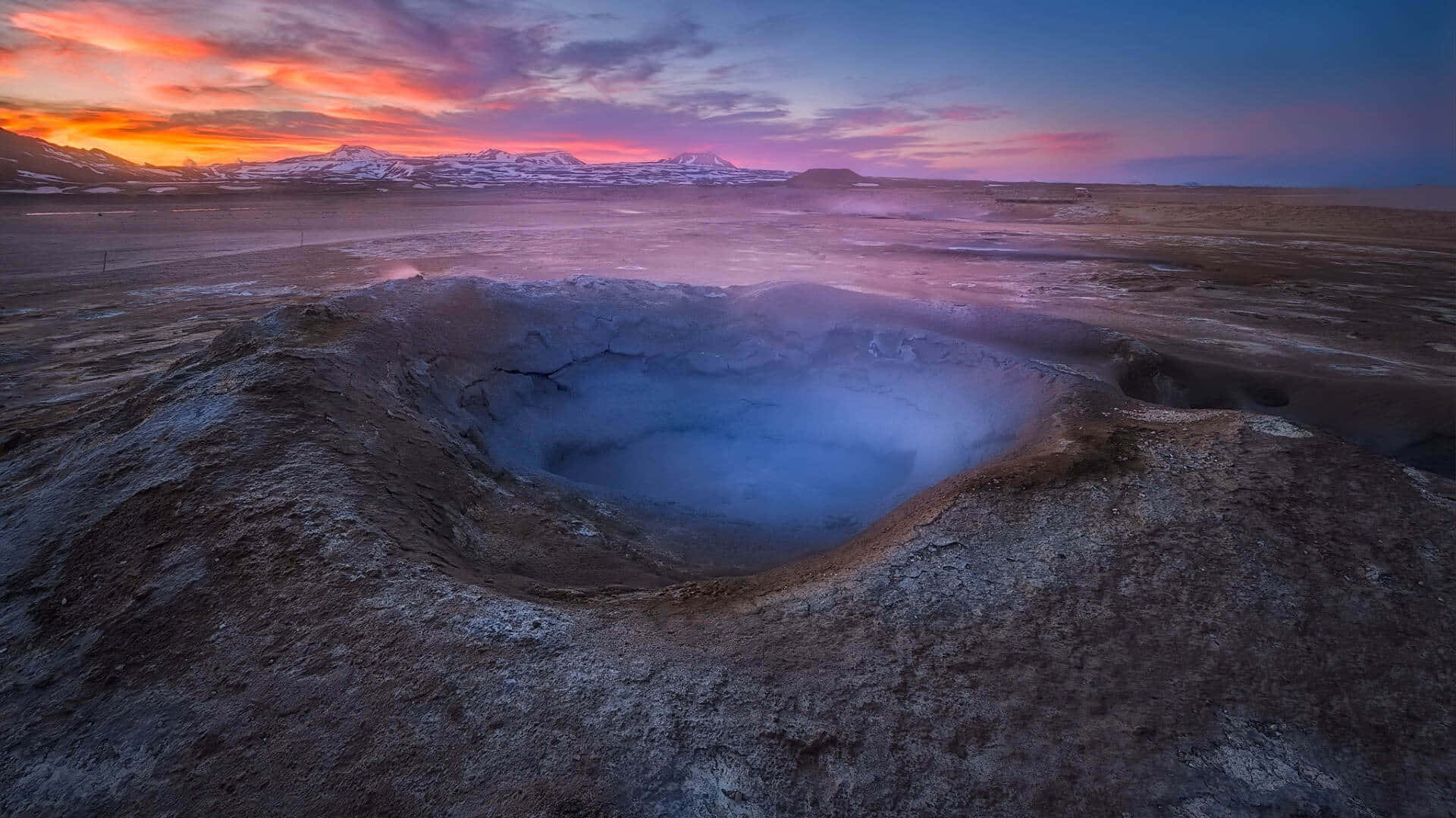 Geothermal, sunset, steam vent, Full HD Desktop Wallpaper