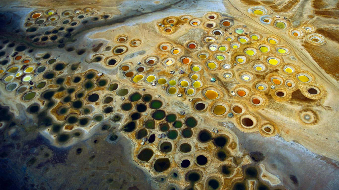 aerial view, colorful mineral pools, earthy tones, HD Desktop Wallpaper