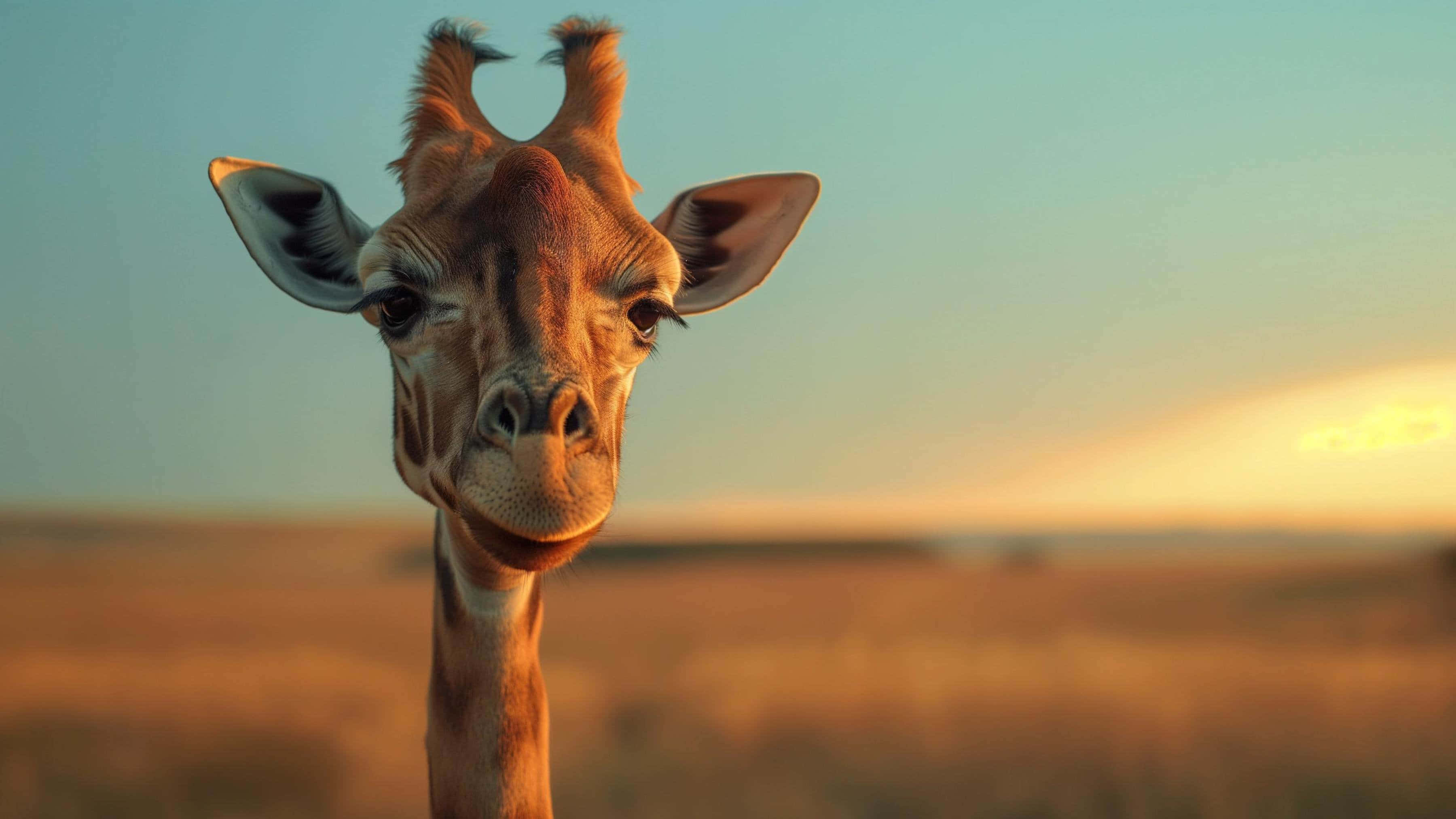 giraffe, golden sunset sky, close-up, 2K Desktop Wallpaper