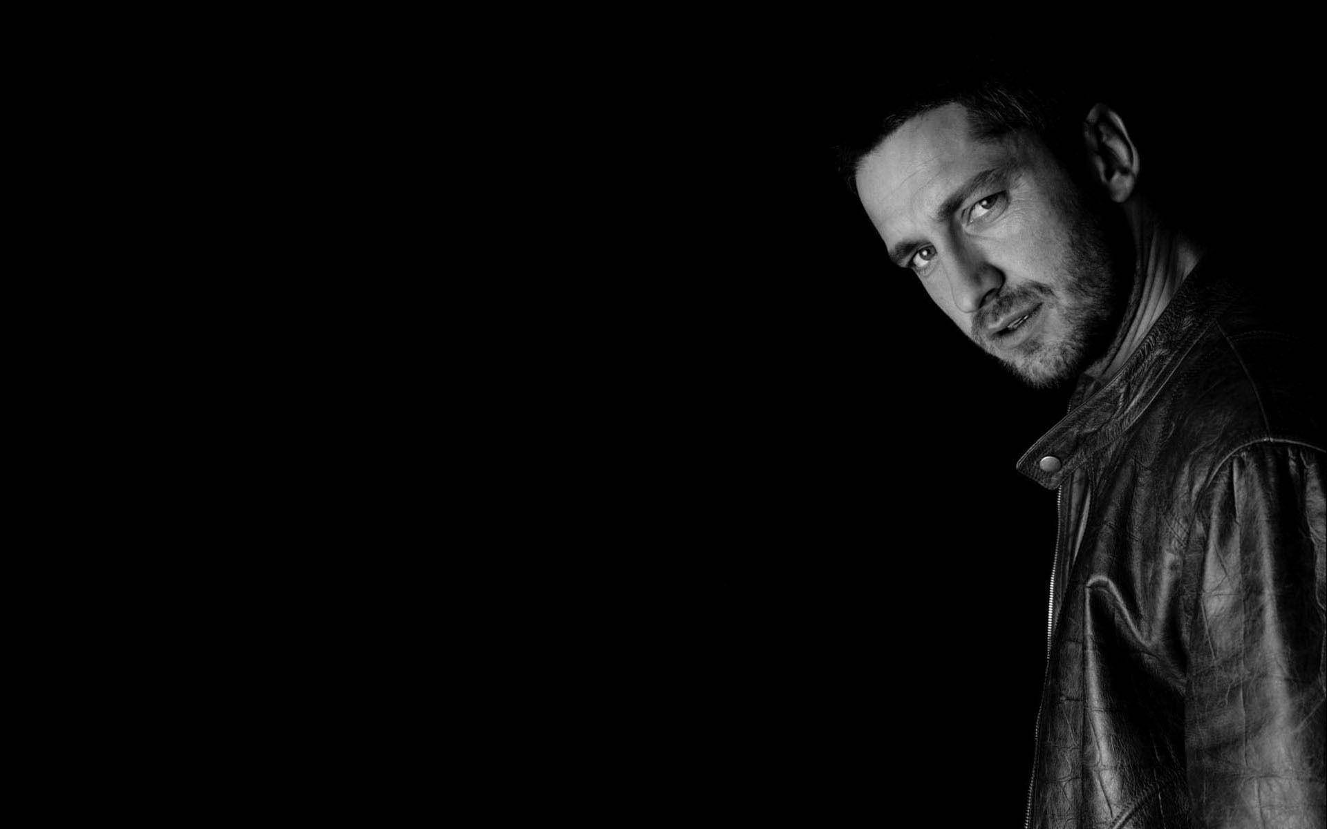 Gerard Butler, leather jacket, black, Full HD Desktop Wallpaper