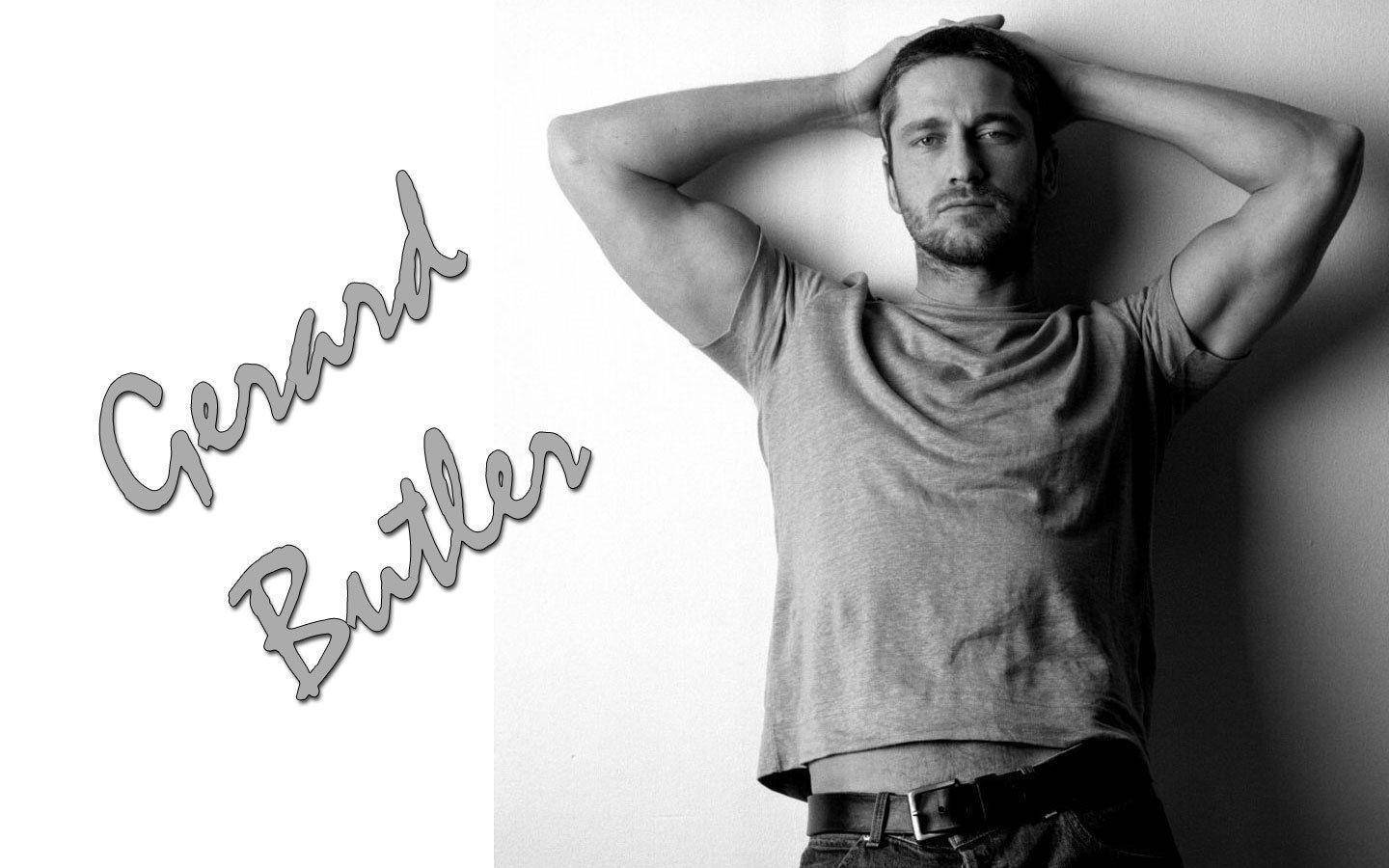 Gerard Butler, black and white, portrait, HD Desktop Wallpaper