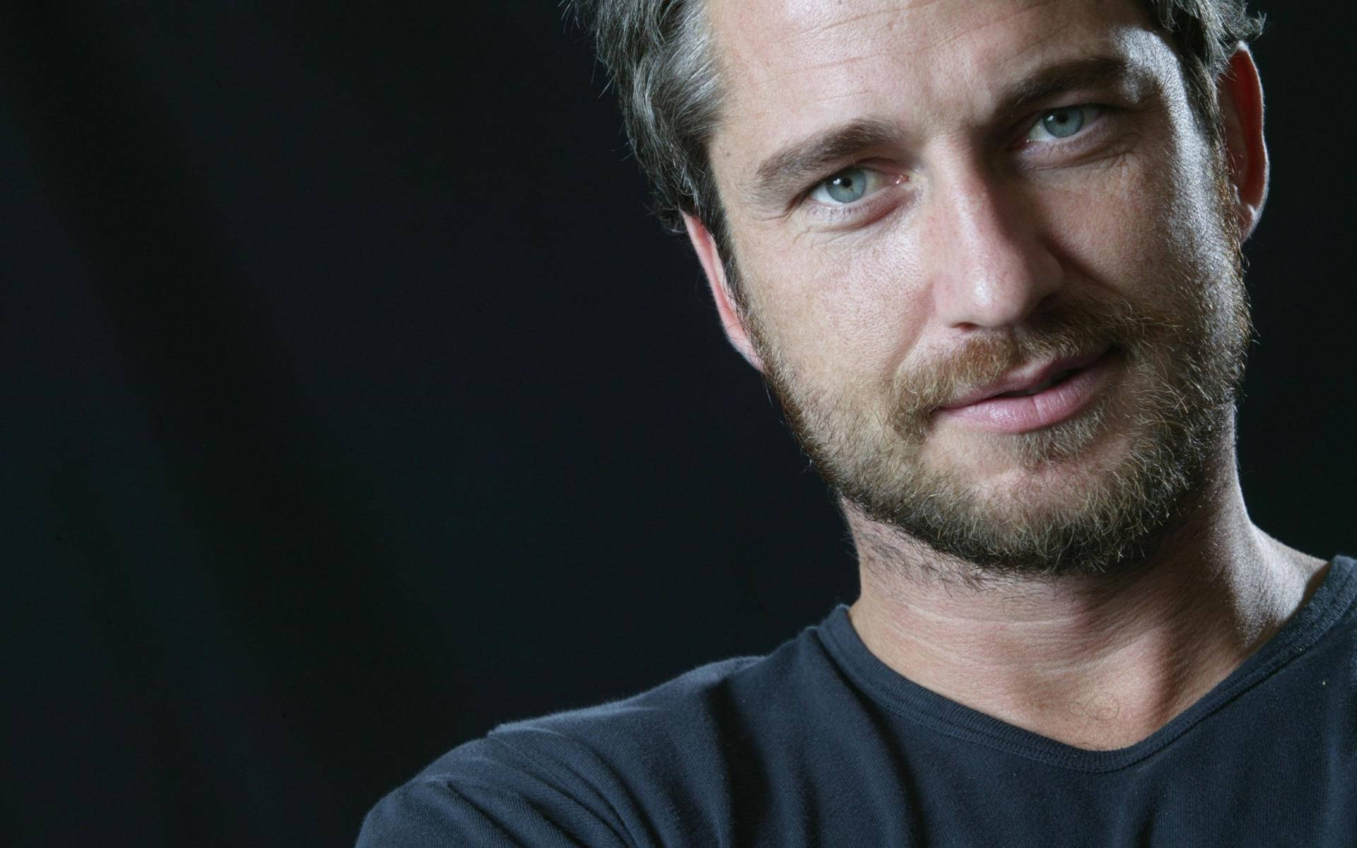 Gerard Butler, blue eyes, stubble, Full HD Desktop Wallpaper