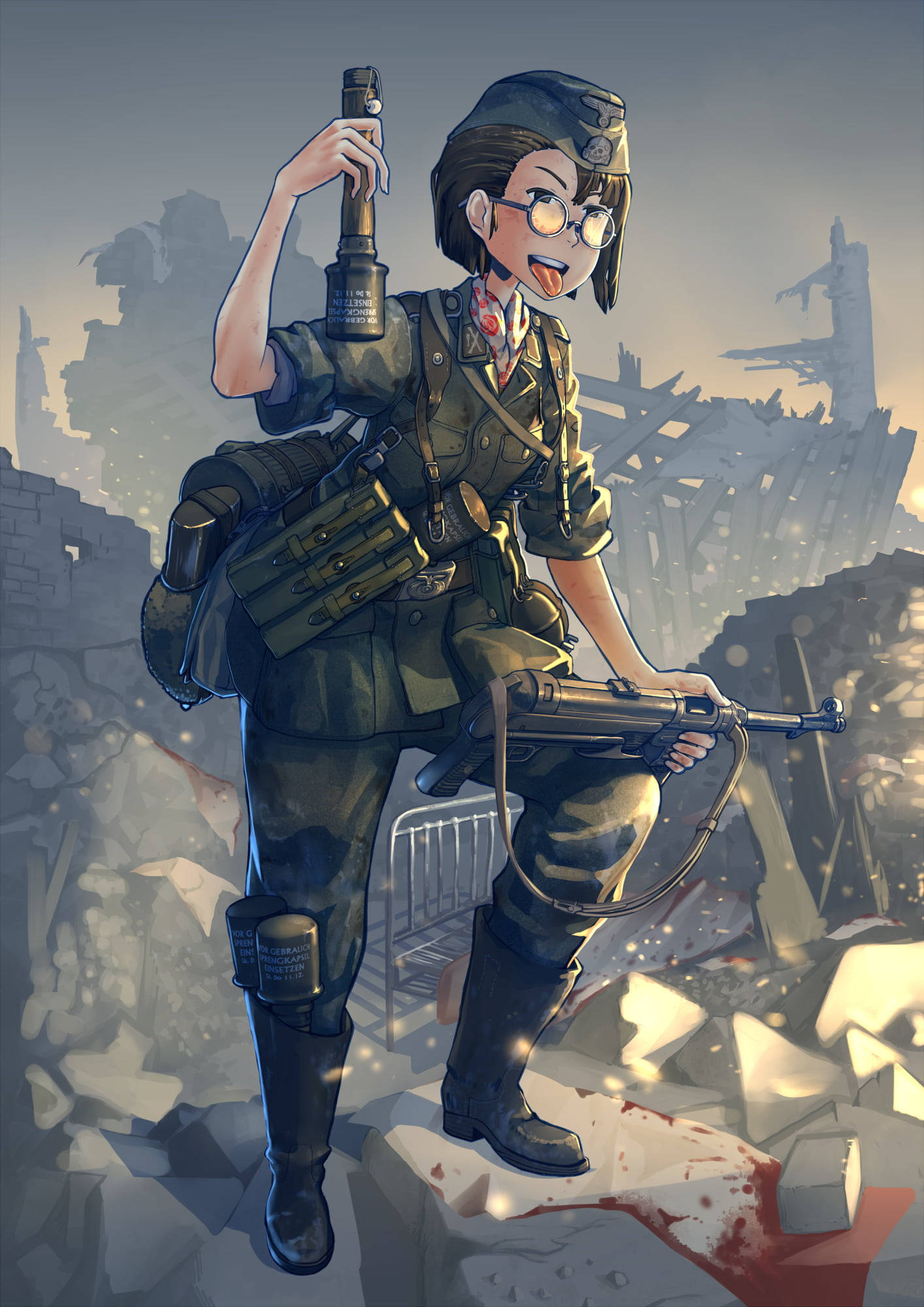German Girl, military gear, submachine gun, Full HD Phone Wallpaper