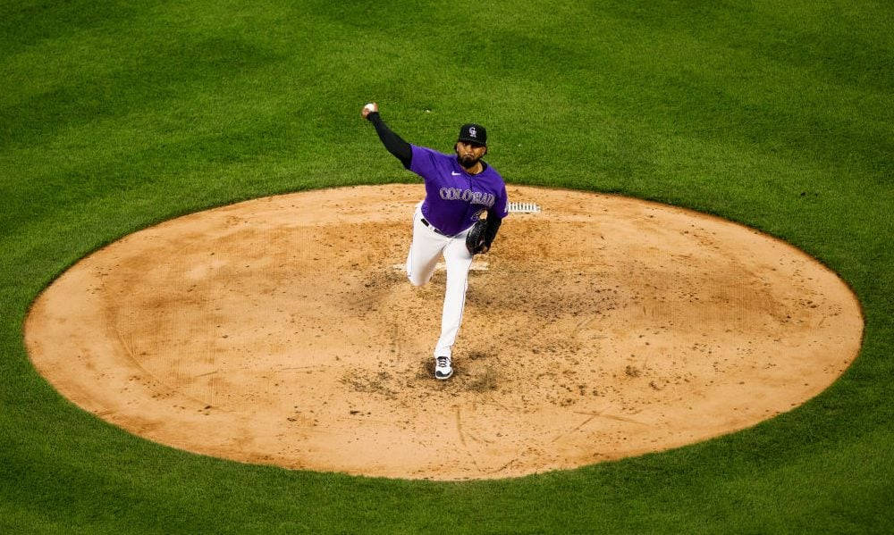 German Marquez, purple Colorado uniform, pitcher's mound, SD Desktop Wallpaper