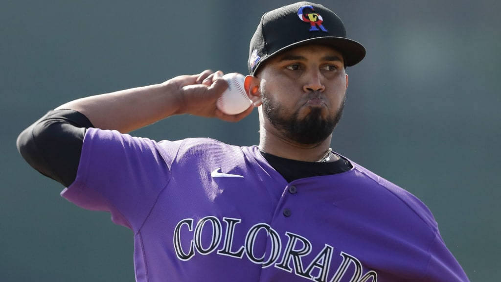 German Marquez, purple Colorado Rockies jersey, baseball pitcher, SD Desktop Wallpaper