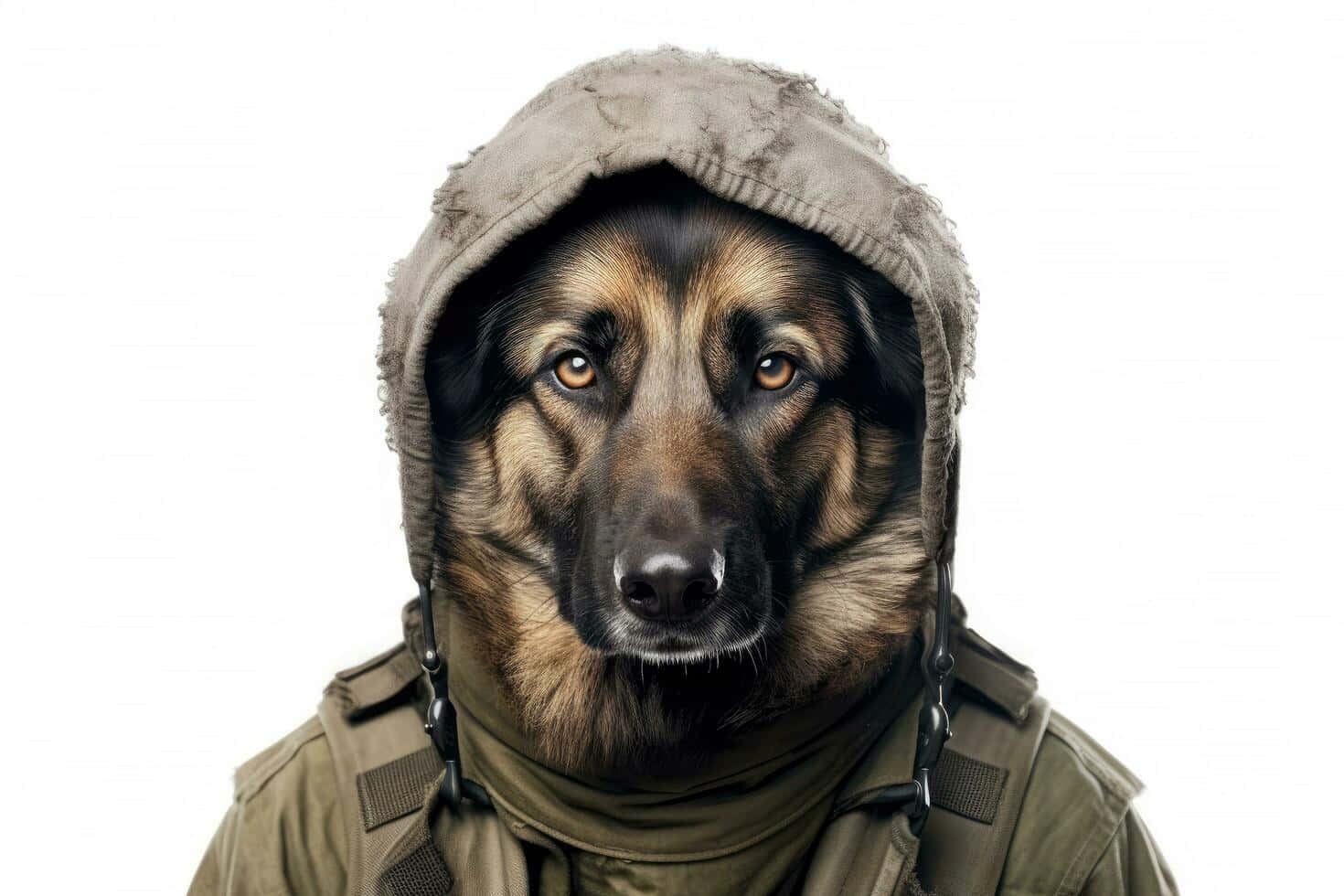 German Shepherd dog, military hood, olive green tactical gear, HD Desktop Wallpaper