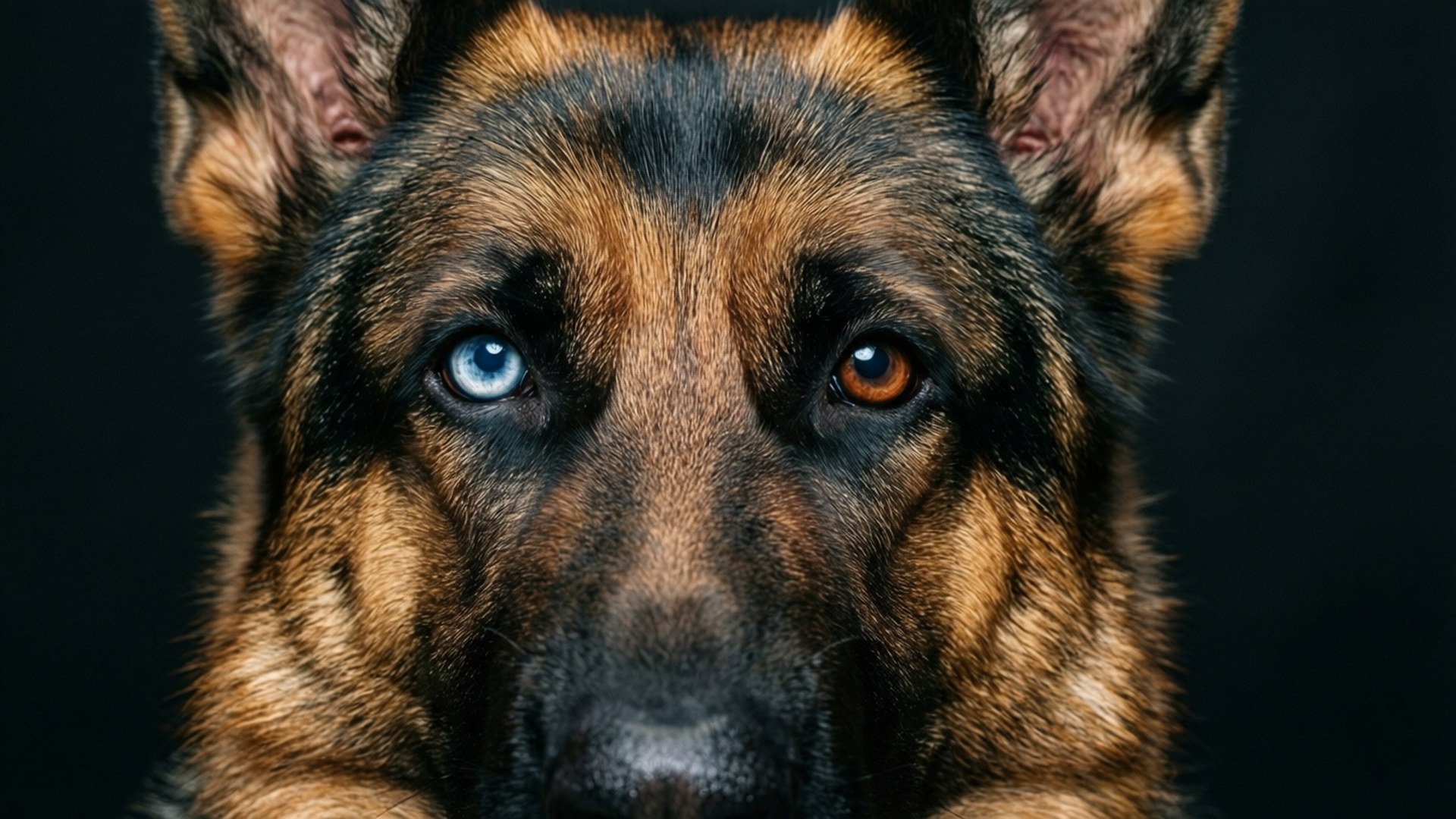 heterochromic gaze, German Shepherd, one blue one brown, Full HD Desktop Wallpaper