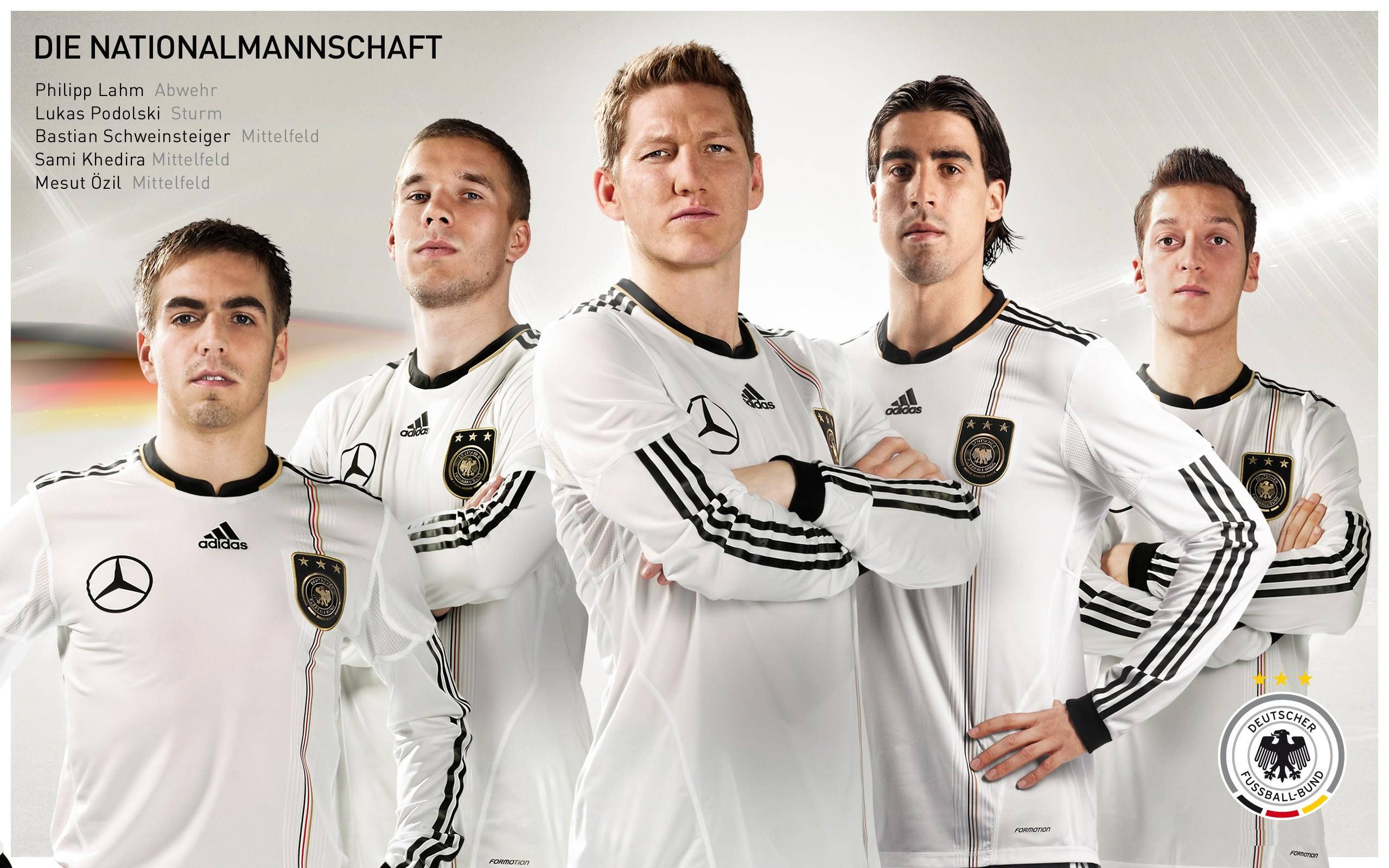 Germany National Football Team, white jersey, studio background, 2K Desktop Wallpaper